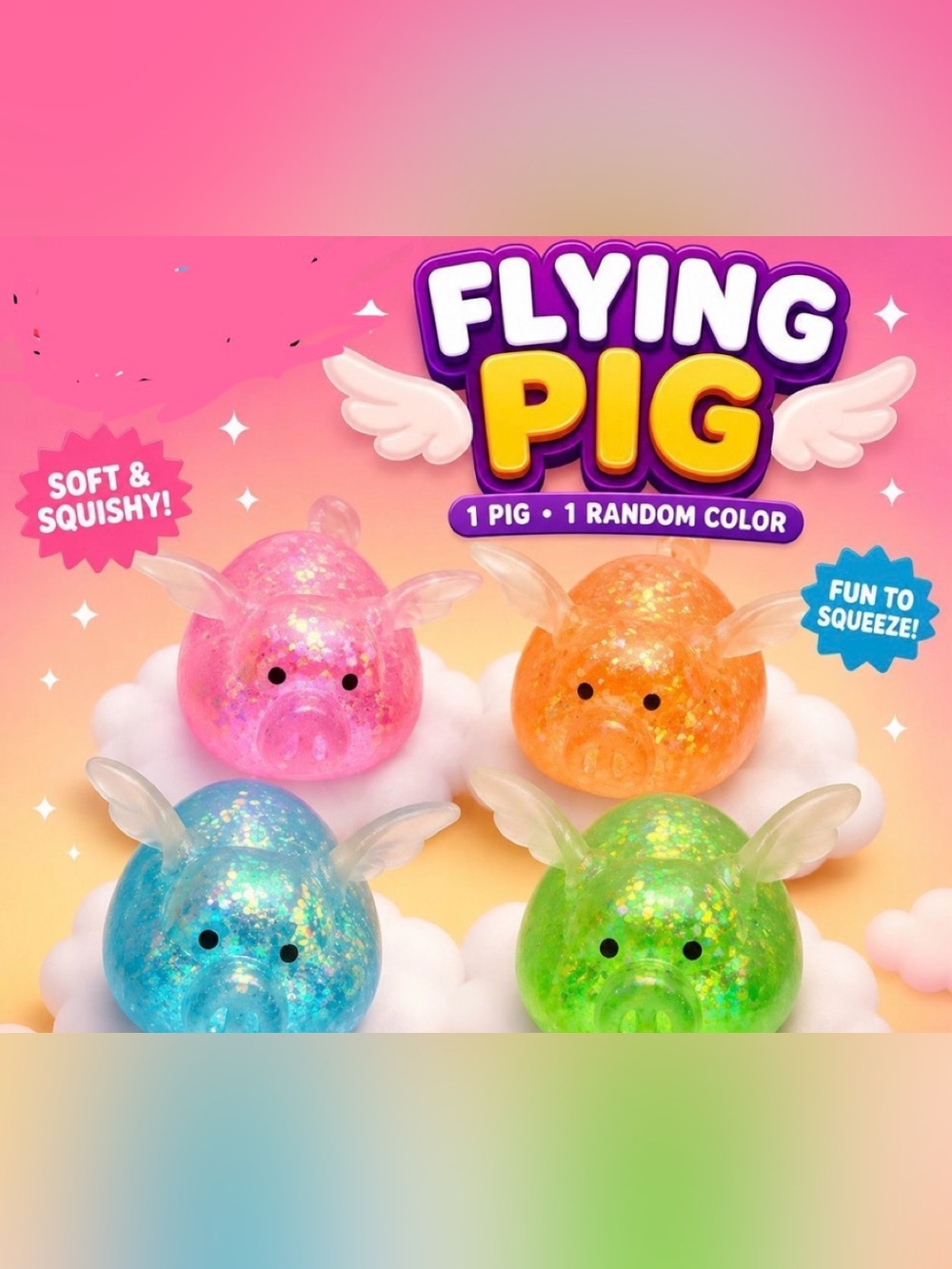 Flying Pig Glitter Squishy Toy